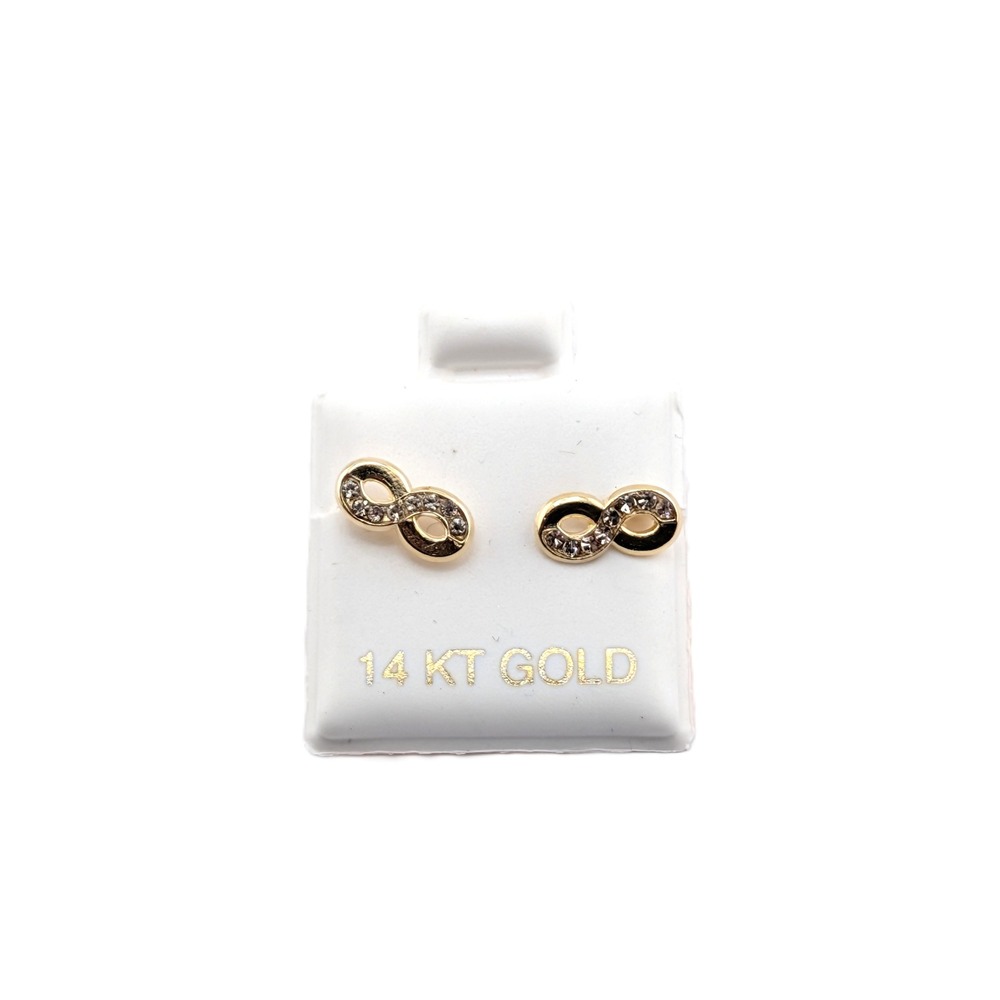 14K Yellow Gold Infinity Stud Earrings with Cubic Zirconia Women's Jewelry**